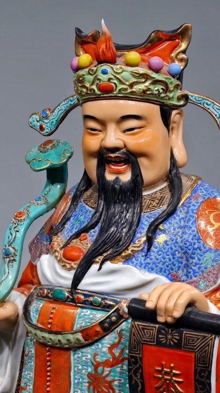 日本松町古美粉彩文財(cái)神塑像