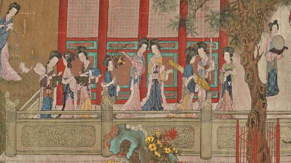日本松町古美唐寅  宮苑仕女游春圖