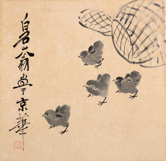 東京銀座（古美術(shù)宋磁）齊白石  雛雞·群蝦