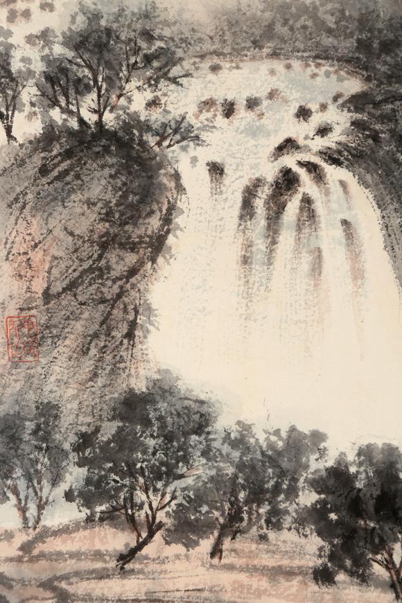 東京銀座（古美術(shù)宋磁）傅抱石  黑田上款  鏡泊飛泉