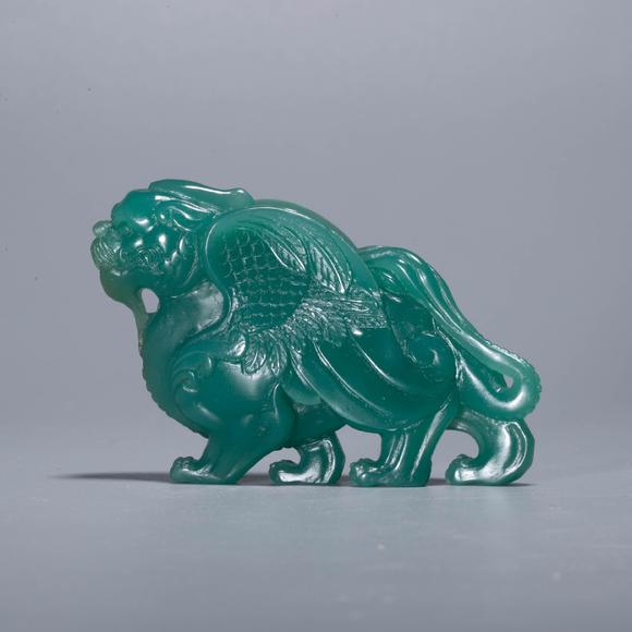 （和正堂株式會(huì)社）吉祥美術(shù)清 艾葉綠雕翼獸擺件
