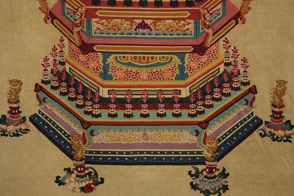 日本東競株式會社清代 釋迦牟尼佛刺繡唐卡