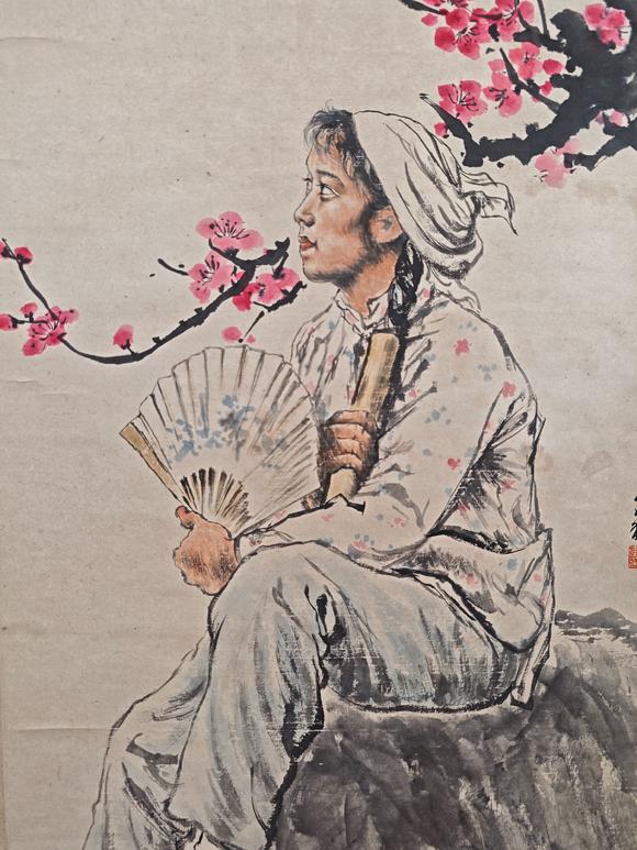 東京新日本蔣兆和（上款人東方人同志）（1904-1986）　梅花少女　紙本立軸