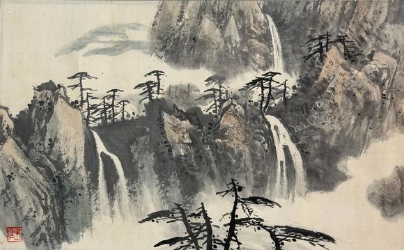 東京新日本朱吉?jiǎng)伲ń?dāng)代）　黃海煙雲(yún)　紙本橫批