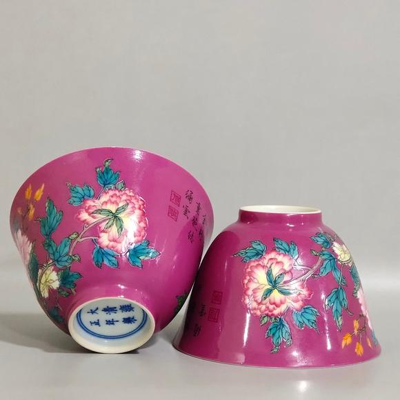 北京唐潮拍賣有限公司胭脂紅牡丹花題詩杯