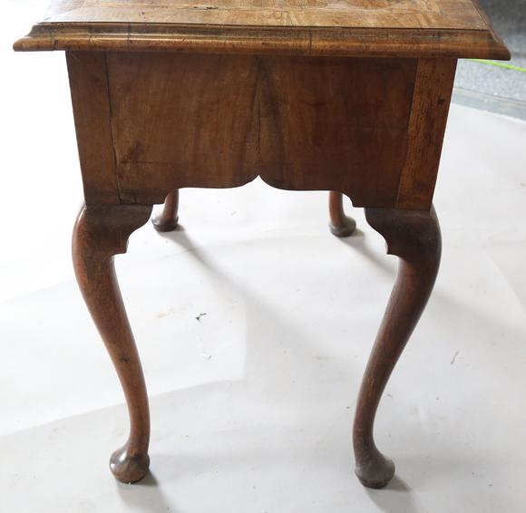 TooveysA George I walnut side table with feather and crossbanded borders, f