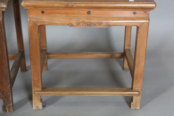 TooveysTwo pairs of Chinese softwood chairs with carved backs and solid pan