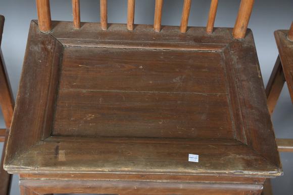 TooveysTwo pairs of Chinese softwood chairs with carved backs and solid pan
