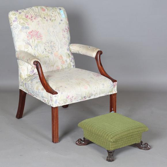 TooveysA 20th century George III style mahogany library armchair, height 97