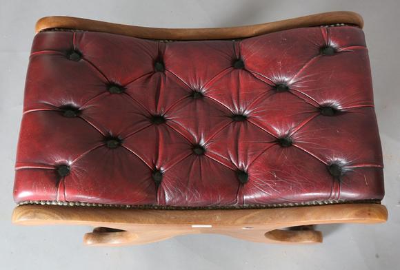 TooveysA 20th century mahogany ‘X’ framed stool, upholstered in buttoned