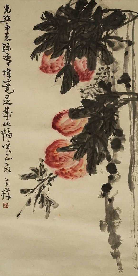 京都祇園會拍賣李苦禪 壽桃圖 紙本鏡心