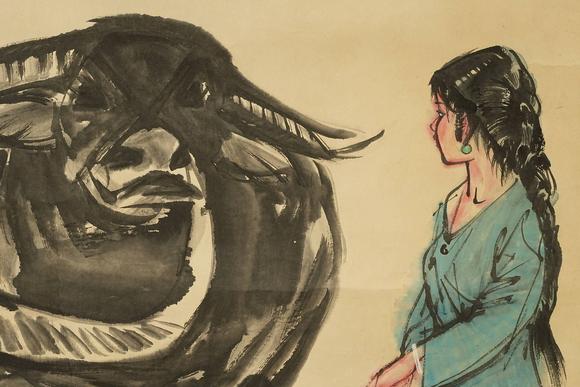 京都祇園會拍賣黃胄 牧牛圖 紙本鏡心
