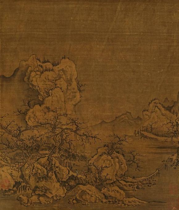 京都祇園會(huì)拍賣明 佚名 山水人物圖 絹本掛軸