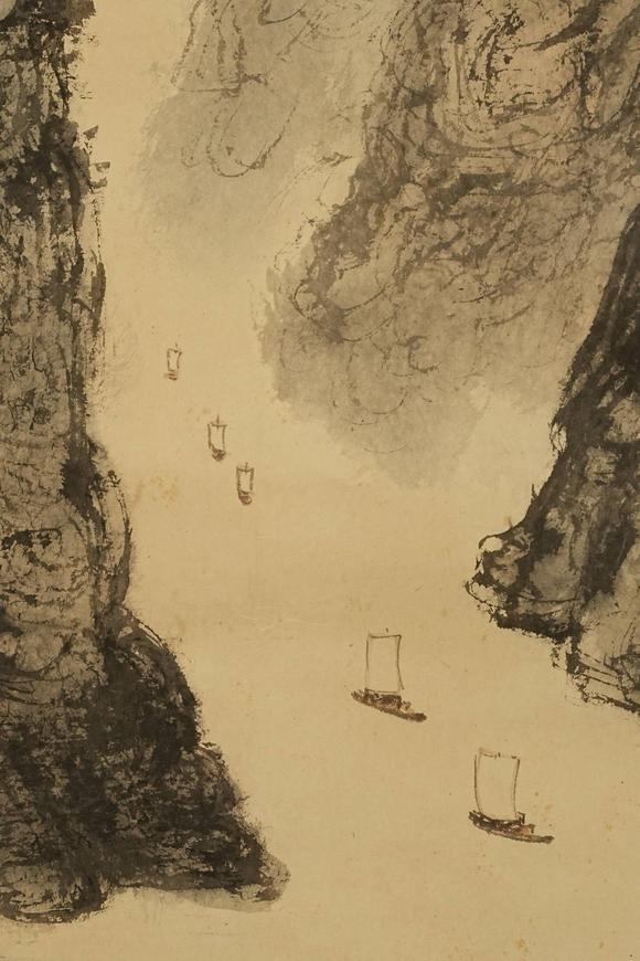 京都祇園會拍賣傅抱石 峽江行舟圖 紙本掛軸