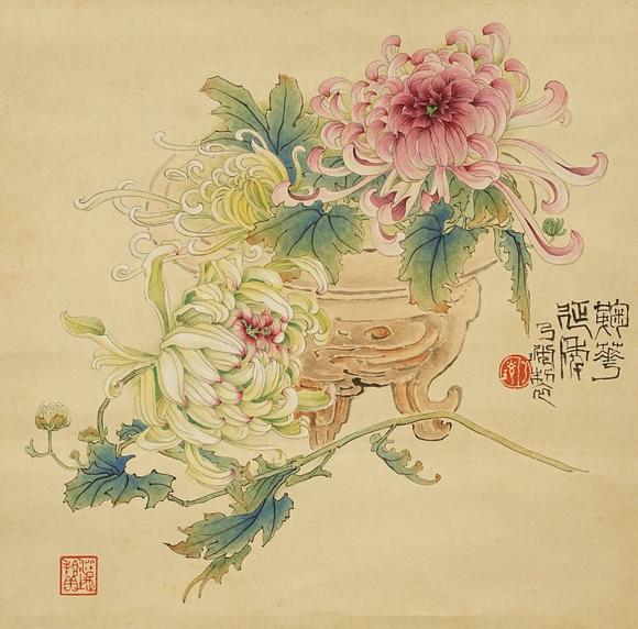 京都祇園會拍賣鄭乃珖 菊花延年圖 紙本掛軸
