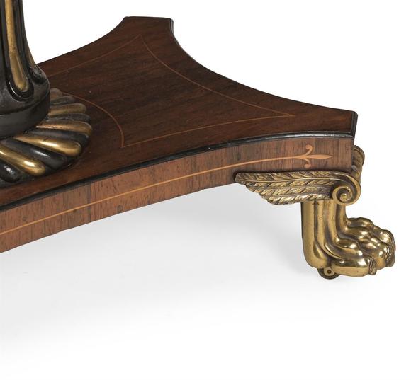 DreweattsY A PAIR OF REGENCY ROSEWOOD, SATINWOOD CROSSBANDED AND BRONZE MOUNTED CARD TABLES, CIRCA 1820