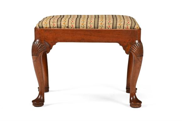 DreweattsA GEORGE II WALNUT AND UPHOLSTERED STOOL, CIRCA 1740