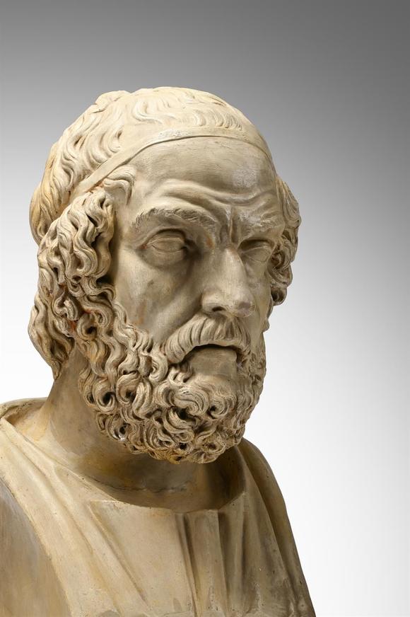 DreweattsA SET OF FOUR LARGE TERRACOTTA LIBRARY BUSTS OF HIPPOCRATES, HOMER, VIRGIL AND CICERO