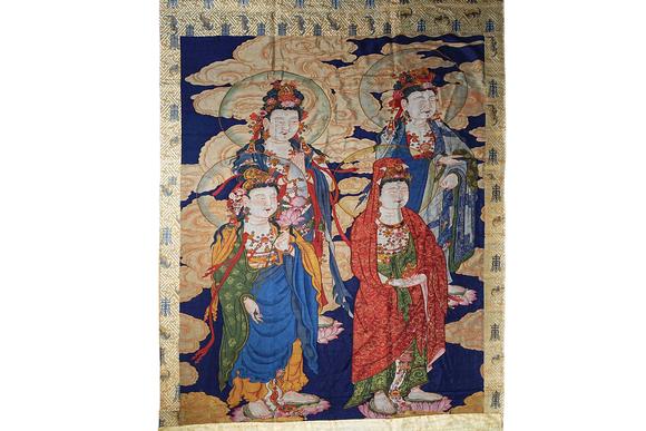 日本東海名古屋清乾隆緙絲佛與脅侍菩薩三聯(lián)幡