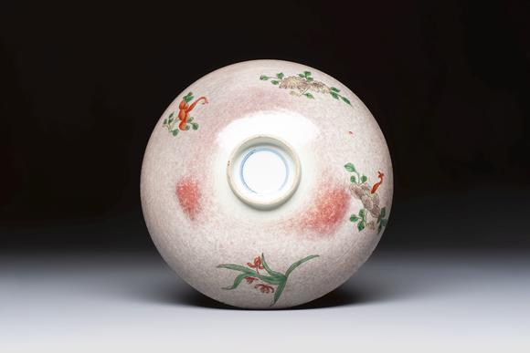 Rob Michiels AuctionsAn unusual Chinese famille verte copper-red-ground shallow bowl with floral design, 19th C.