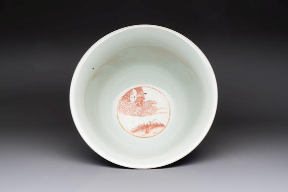 Rob Michiels AuctionsA large Chinese iron-red and gilt-decorated powder-blue-ground bowl with narrative design, 19th C.