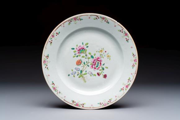 Rob Michiels AuctionsSeven Chinese famille rose plates with floral design, Qianlong