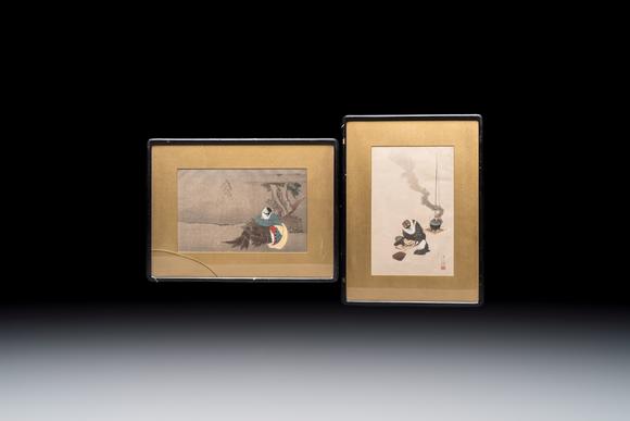 Rob Michiels AuctionsAfter Katsushika Hokusai (1760–1849): 'Dream of the Rush Gatherer' and 'Badger with Tea Kettle', woodblock prints, Japan, Meiji, 19/20th C.