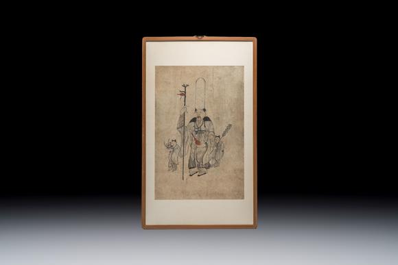Rob Michiels AuctionsKorean school: 'The God of Longevity and Attendants', ink and colour on paper, Joseon, 18th C.