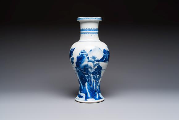 Rob Michiels AuctionsA Chinese blue and white 'Mountainous Riverscape' baluster vase, Kangxi