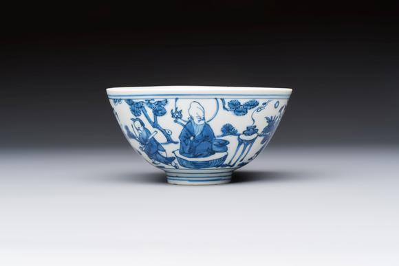 Rob Michiels AuctionsA Chinese blue and white 'Ba Xian Zhu Shou 八仙祝壽' bowl, Wanli mark and of the period