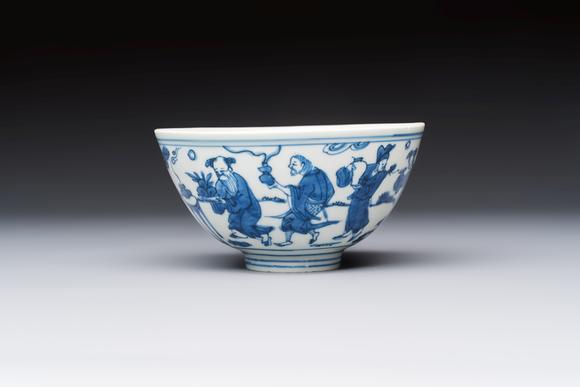 Rob Michiels AuctionsA Chinese blue and white 'Ba Xian Zhu Shou 八仙祝壽' bowl, Wanli mark and of the period