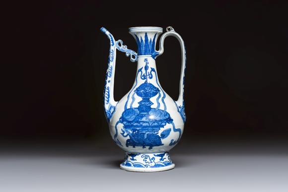 Rob Michiels AuctionsA Chinese blue and white 'Magic Fountain' ewer, heaven ? mark, Jiajing