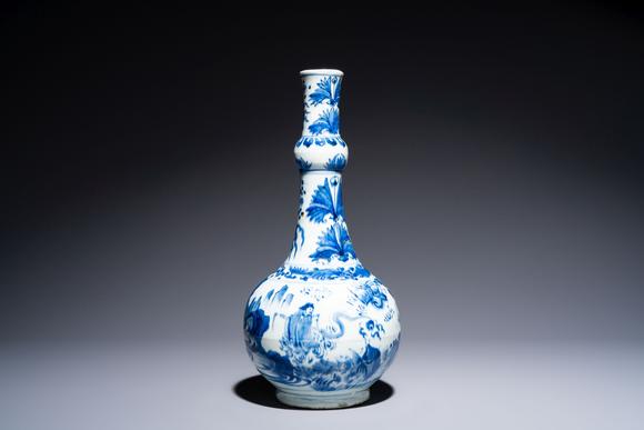 Rob Michiels AuctionsA rare Chinese blue and white bottle vase with narrative design, Transitional period