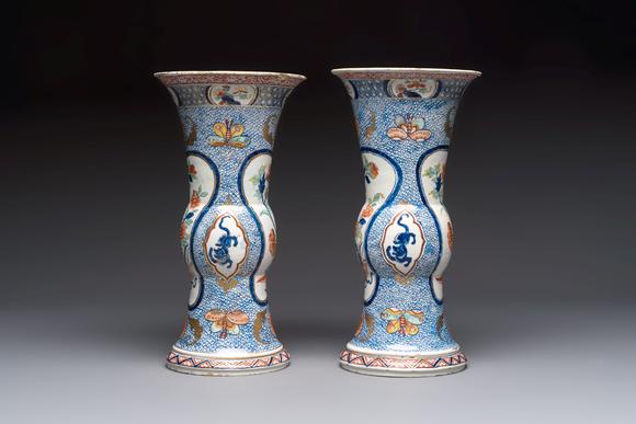 Rob Michiels AuctionsAn exceptional polychrome Dutch Delft five-piece garniture in Chinese Kangxi style, first quarter 18th C.
