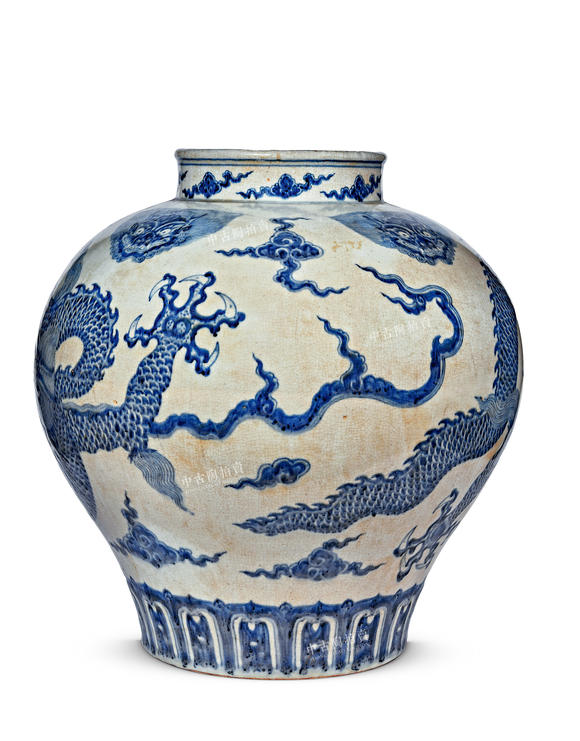 中古陶明宣德 青花龍紋大酒甕