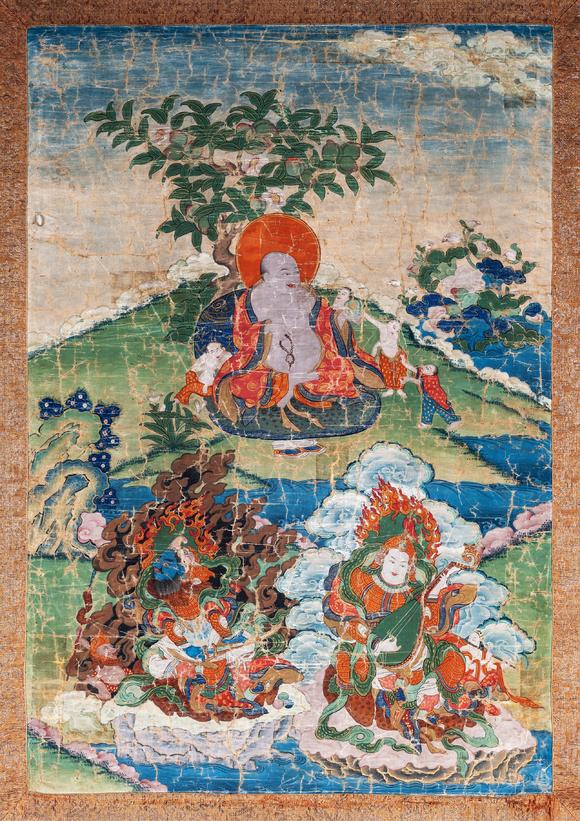 中古陶18世紀 羅漢唐卡兩幅