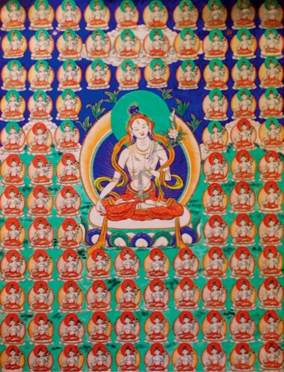 中古陶19世紀(jì) 大白傘蓋佛母唐卡