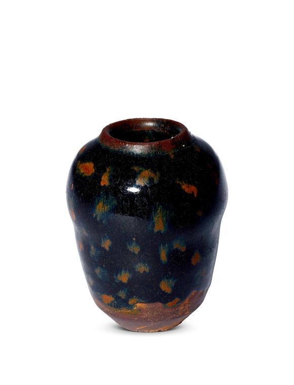 中古陶明 黑釉鐵繡花小罐