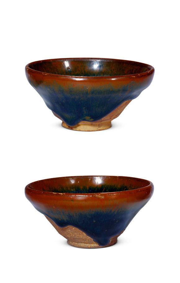 中古陶明 黑釉斗笠盞一對(duì)