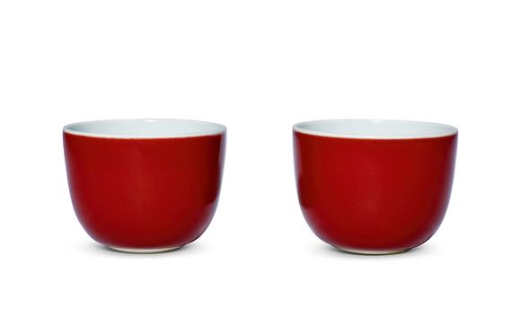 中古陶清中期 霽紅釉小杯一對(duì)