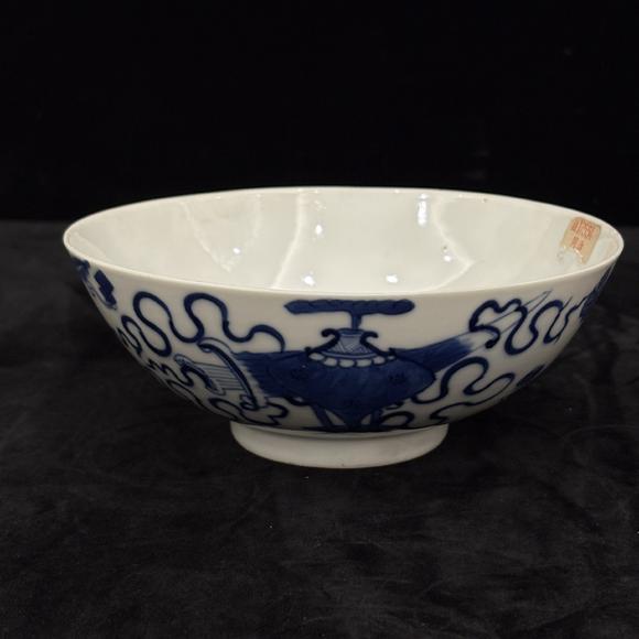 南京十竹齋青花博古紋碗一對(duì)
