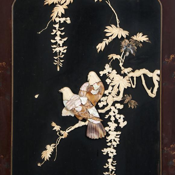 北京億宬木雕龍紋嵌寶花鳥兩扇屏風(fēng)