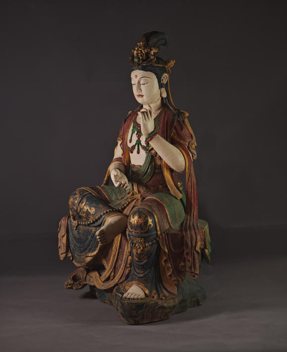 燊金堂香樟木整雕彩繪自在觀音造像
