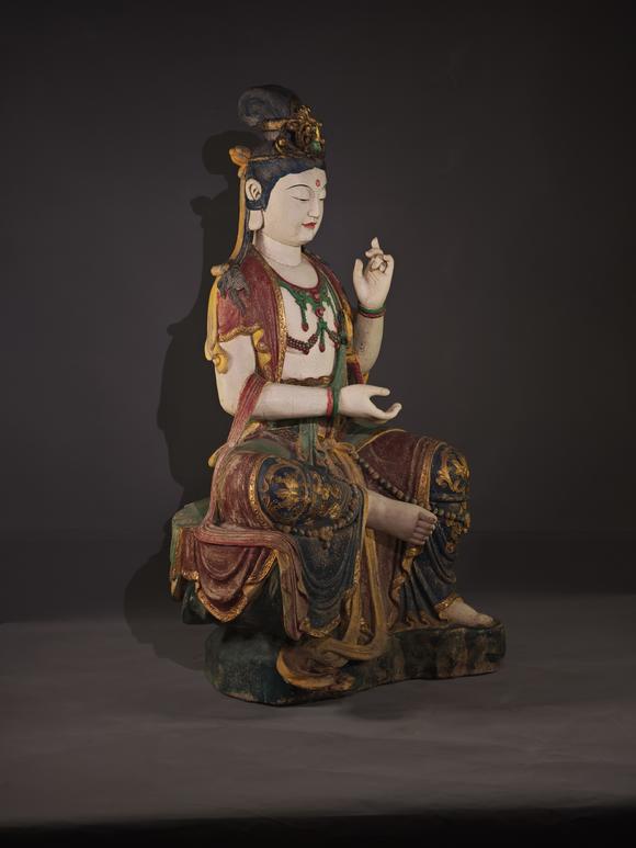 燊金堂香樟木整雕彩繪自在觀音造像