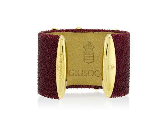 Piguet - H?tel des VentesDe Grisogono, bracelet manchette en galuchat bordeaux orné d'éléments fuselés en or 750