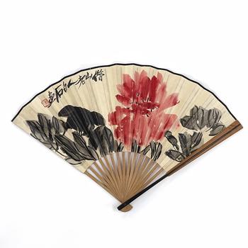 「斉白石」畫 花図 扇面