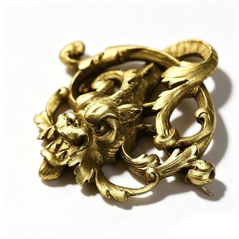 French Art Nouveau Repoussé 18K Gold Chimera Brooch