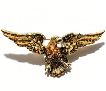 Large Figural Enamel Eagle Brooch, Signed Leit?o & Irm?o, Portugal