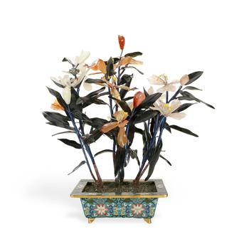 Cloisonne Pot Jade Camellia Bonsai