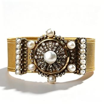 Napoleon III Bespoke Gold Mesh Natural Pearl & Diamond Parure